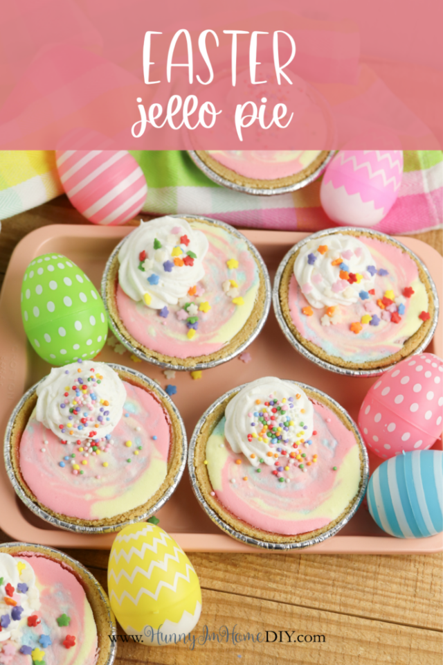 Easy Easter Jello Pie (No Bake Pastel Swirl Mini Pies) by Hunny I’m Home DIY.