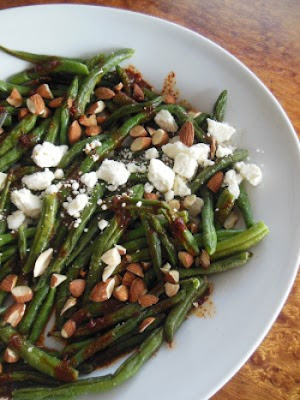 Blistered Green Bean Salad with Smoked Paprika Vinaigrette Feta and Chopped Almonds by Scratch Made Food.